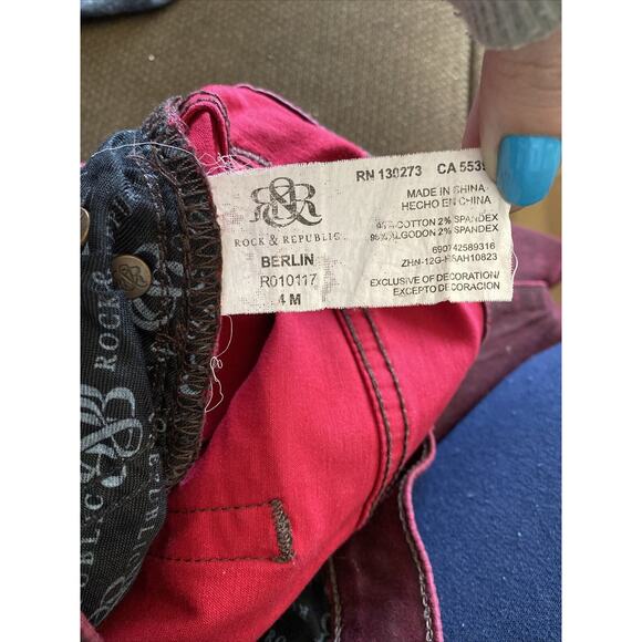 (2) Rock & Republic Women’s Berlin Pants Jeans Waxy Shiny Red Sz4 & Brown Sz6 - Picture 9 of 12